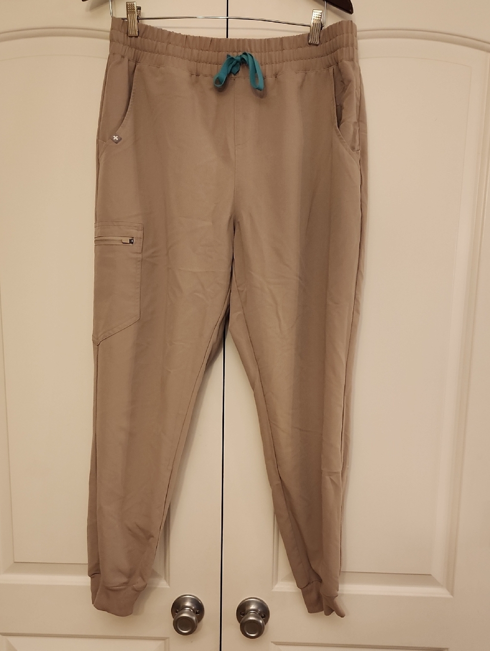 Figs Men's Khaki Jogger Pants with Teal Drawstring